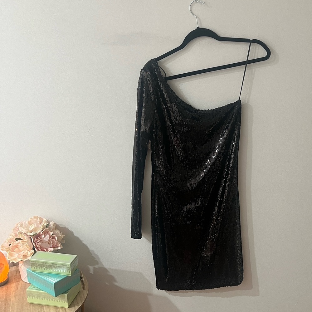 Black Sequence One Shoulder Dress